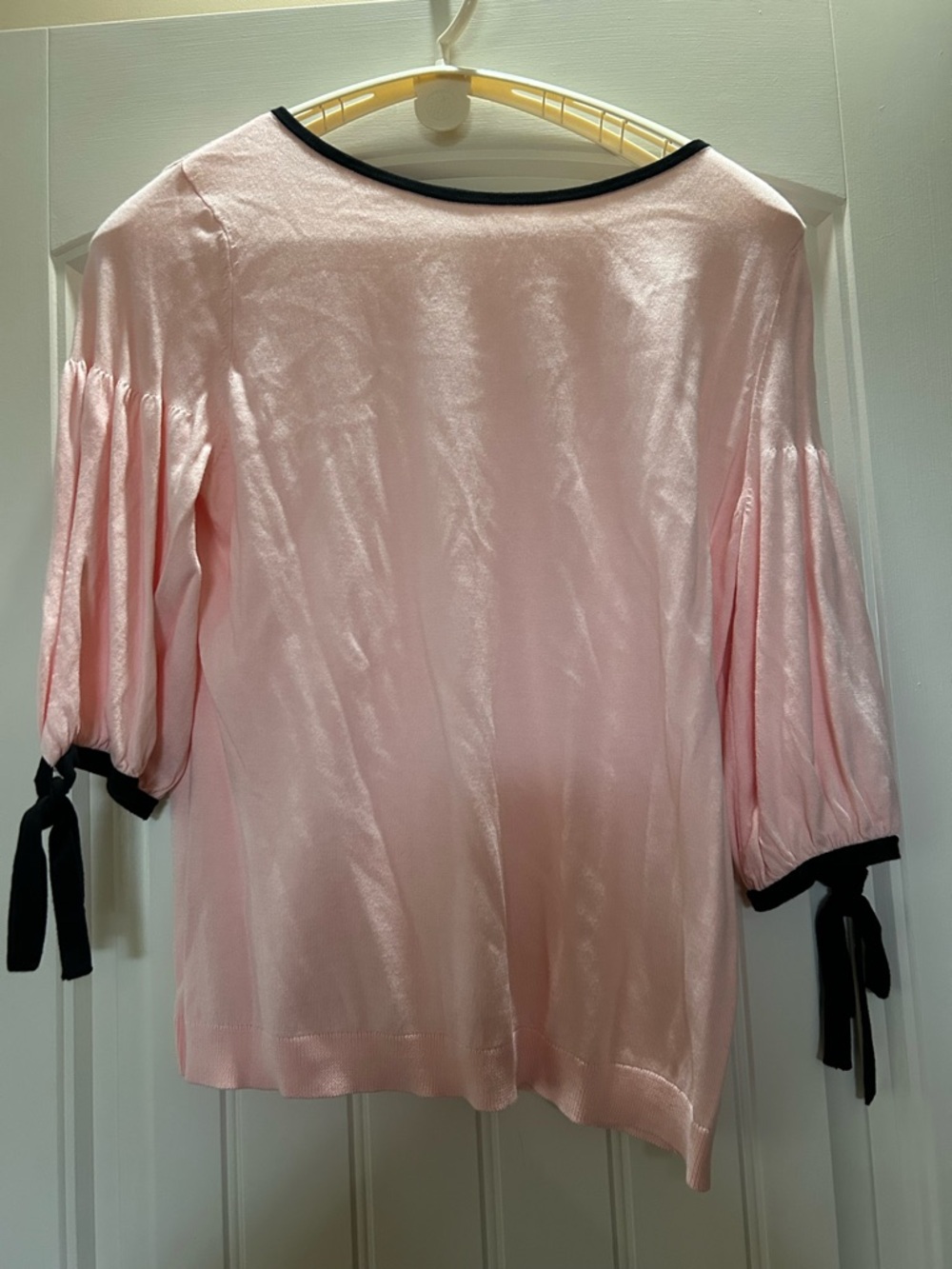 Women's Pink  Balloon Sleeve sweater with Black Trim